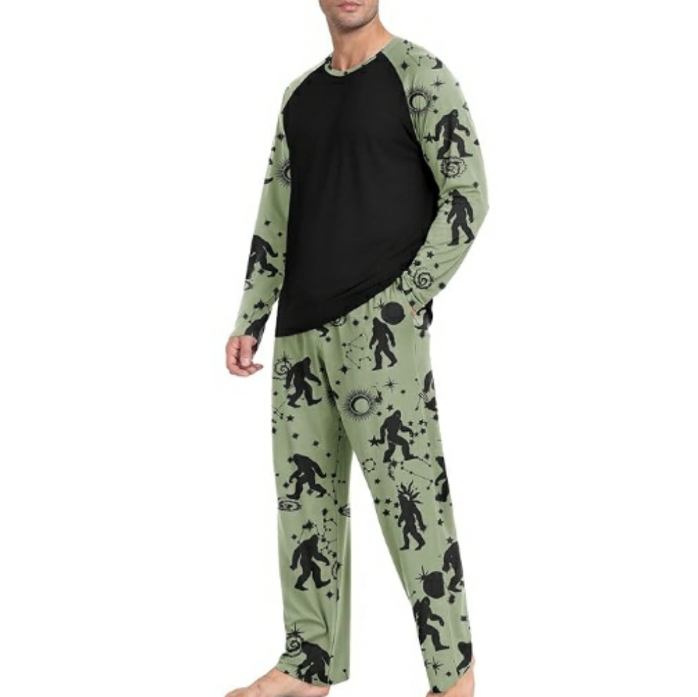 Men's Pajama Set Sleepwear Lightweight Long Sleeve Black /Green NWT